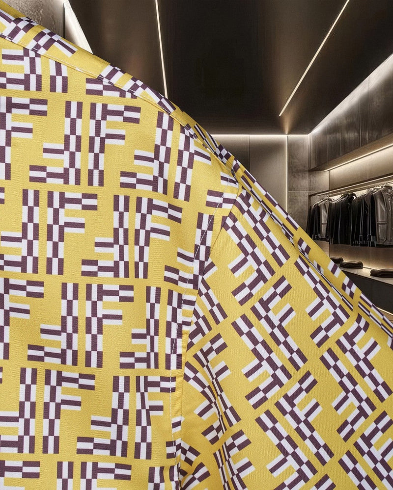 Fendi - Chemise à Manches Courtes avec Motif Monogramme Jaune