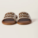 Miu Miu - Mules en toile et cuir Beige / Brandy