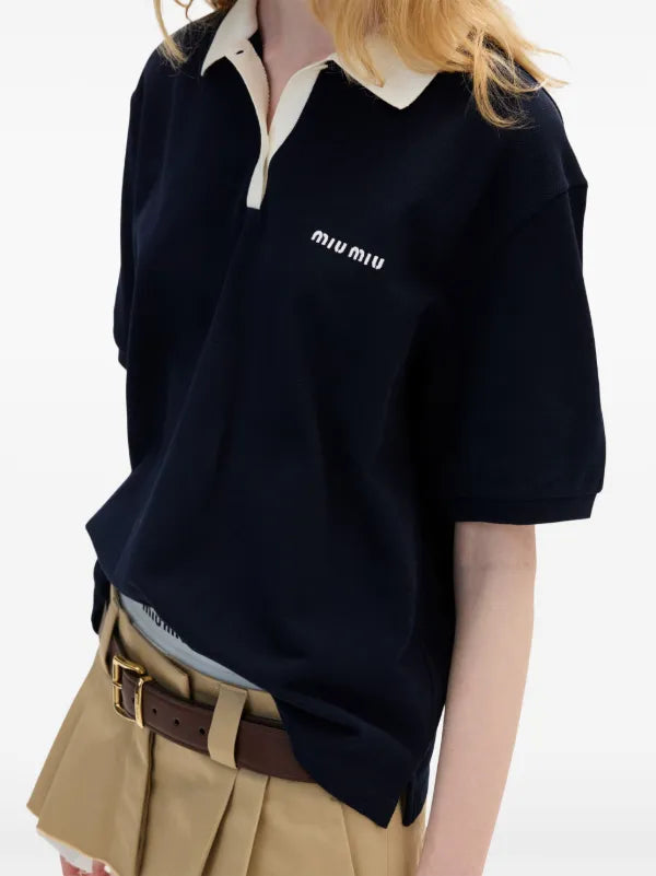 Miu Miu - Polo en coton Bleu Marine