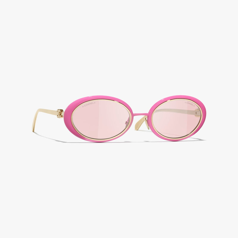 Chanel - Lunettes de soleil ovales Rose & Or