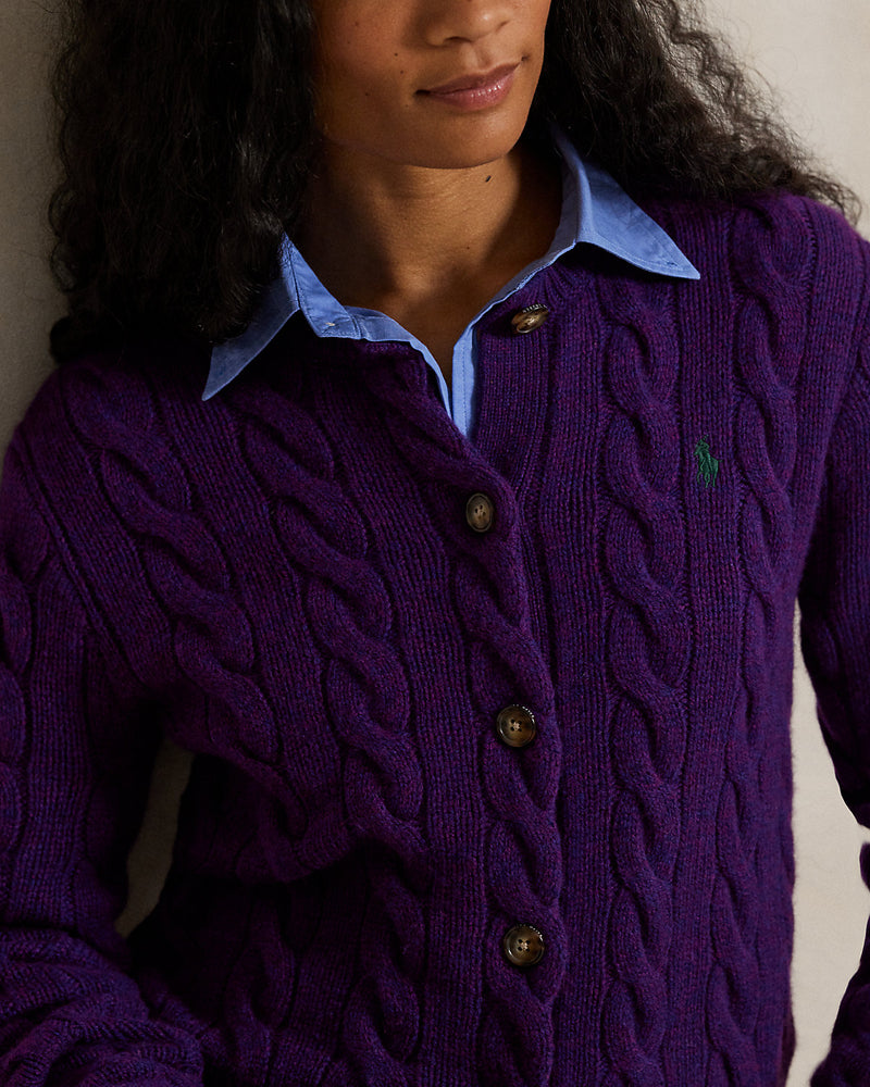 Ralph Lauren - Cardigan torsadé en laine et cachemire Violet aubergine royal