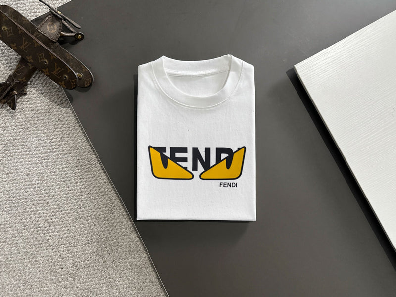 Fendi - T-shirt avec logo Fendi en blanc et jaune, avec motif de points - Blanc