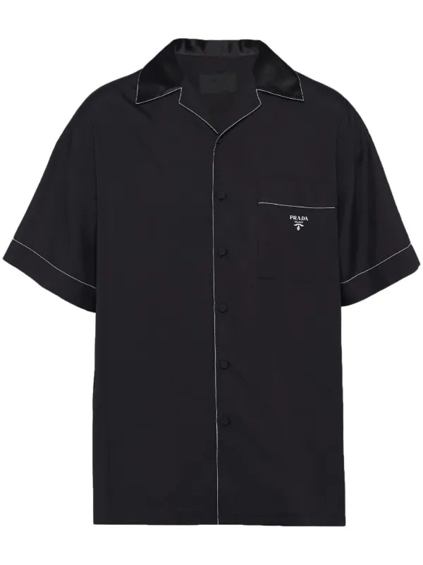 Prada - Chemise en soie à logo brodé Noir