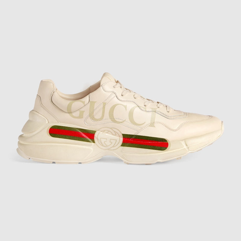 BASKETS EN CUIR RHYTON AVEC LOGO GUCCI POUR HOMME Blanc Cassé