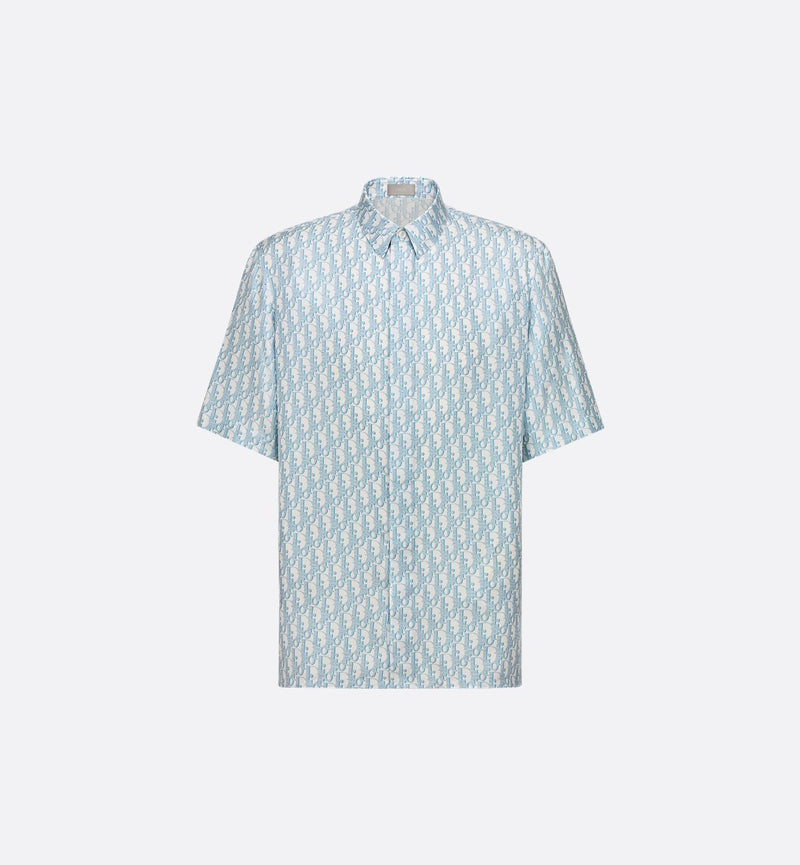Dior - Chemise à manches courtes Dior Oblique
Sergé de soie Blanche et Bleu Ciel