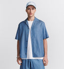 Dior - Chemise à manches courtes Dior Oblique Jacquard de soie et coton Bleu