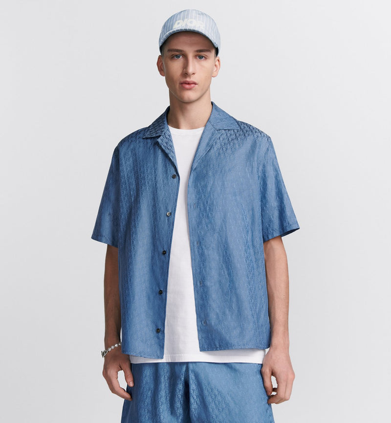 Dior - Chemise à manches courtes Dior Oblique Jacquard de soie et coton Bleu