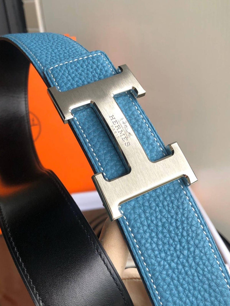 Hermès - Ceinture Réversible Bleu Océan / Noir