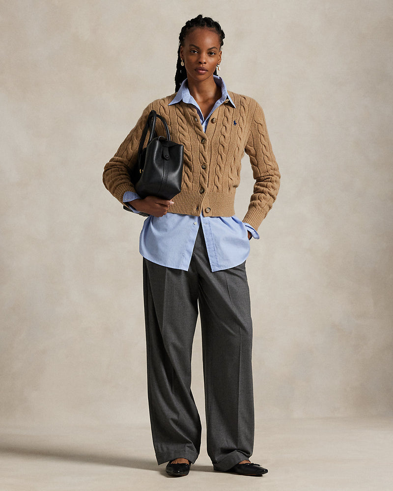 Ralph Lauren - Cardigan torsadé en laine et cachemire Mélange camel Collection