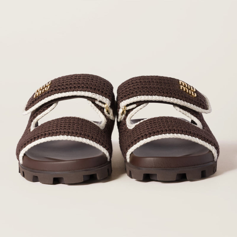 Miu Miu - Mules en crochet Marron Cacao Ivoire