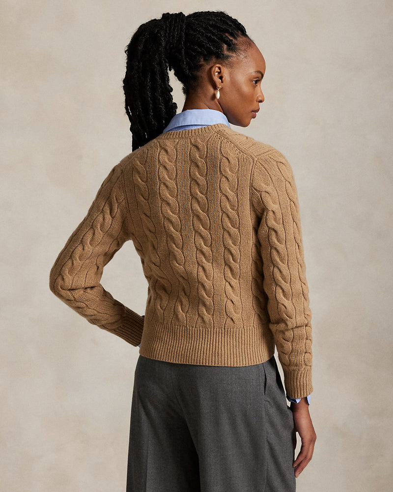 Ralph Lauren - Cardigan torsadé en laine et cachemire Mélange camel Collection