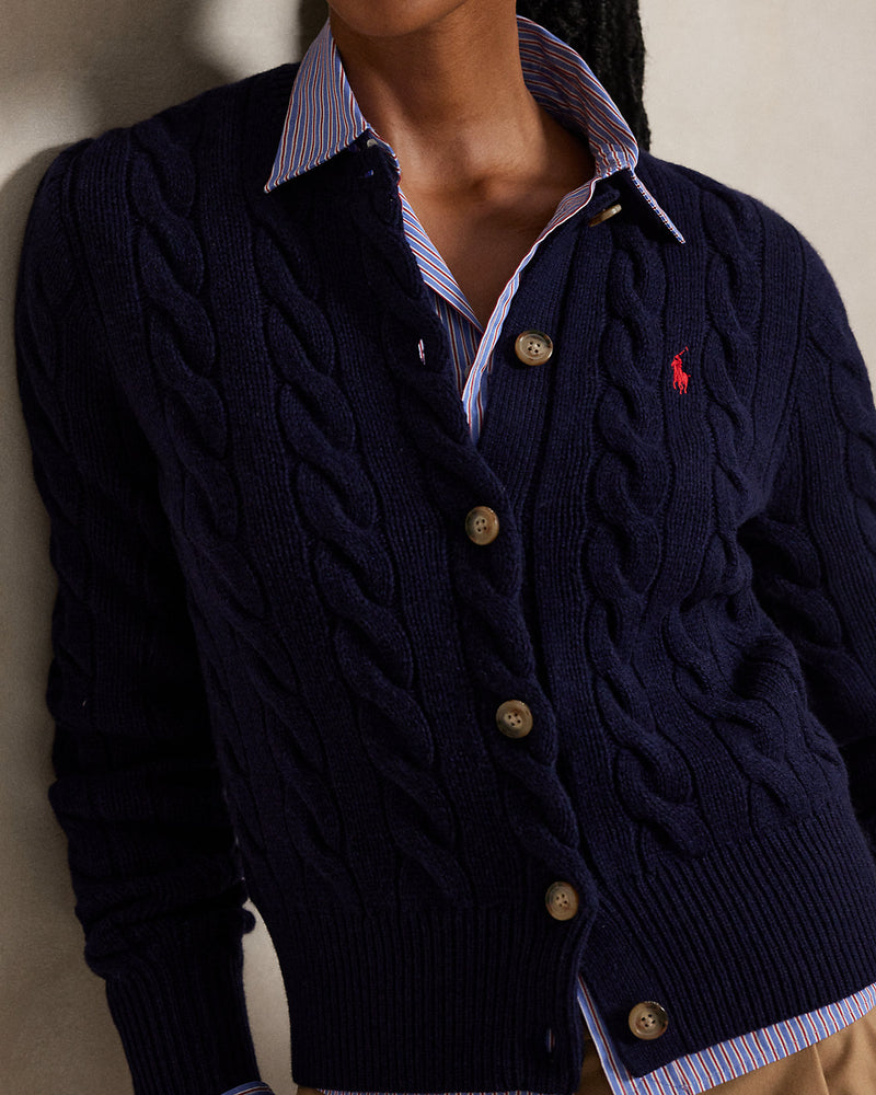 Ralph Lauren - Cardigan torsadé en laine et cachemire Marine chasseur
