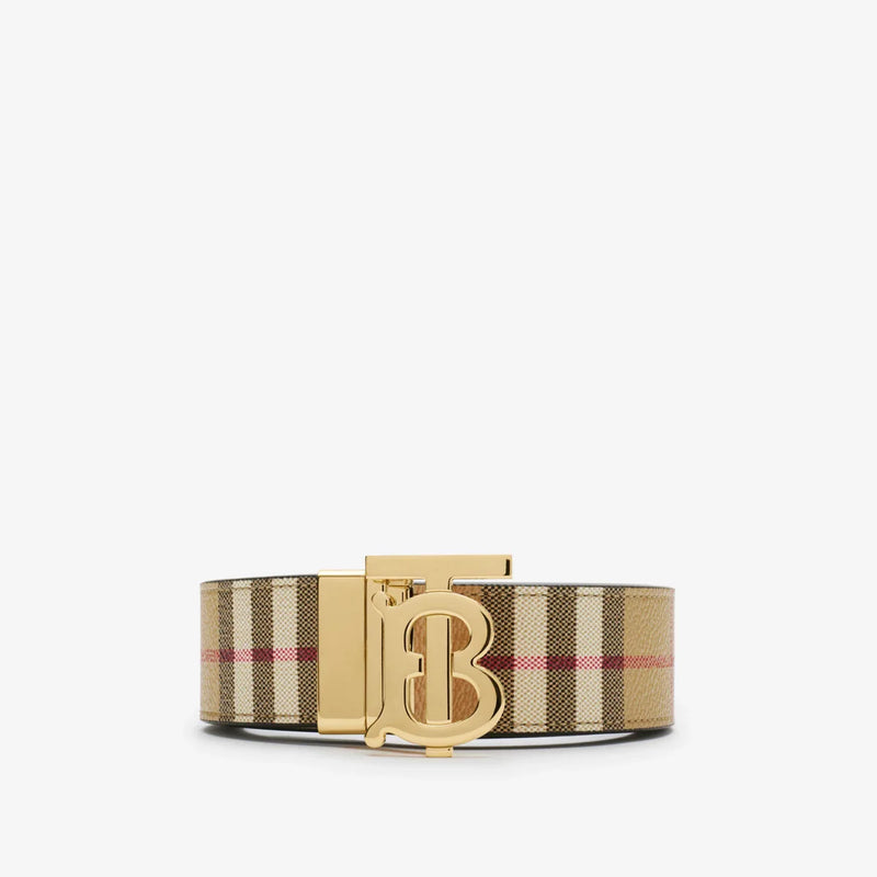 Burberry - Ceinture TB réversible en cuir et Check Beige D’archive/Or