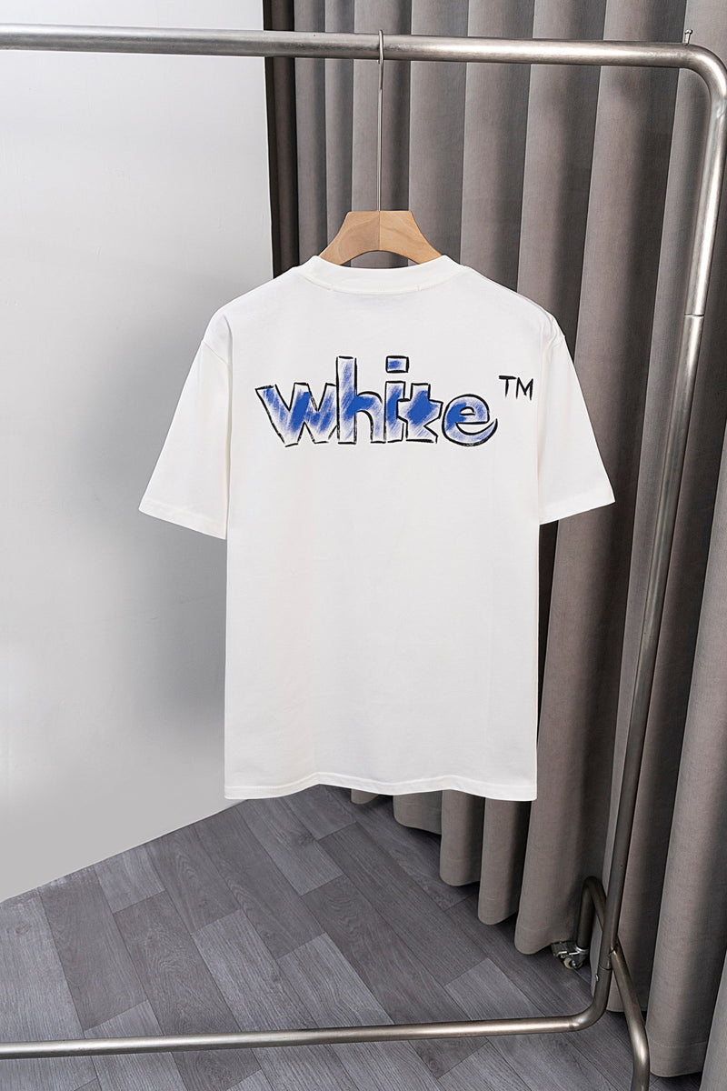 OFF-WHITE - T-shirt avec le logo "Off" sur le devant et "White" en bleu brillant au dos - Blanc
