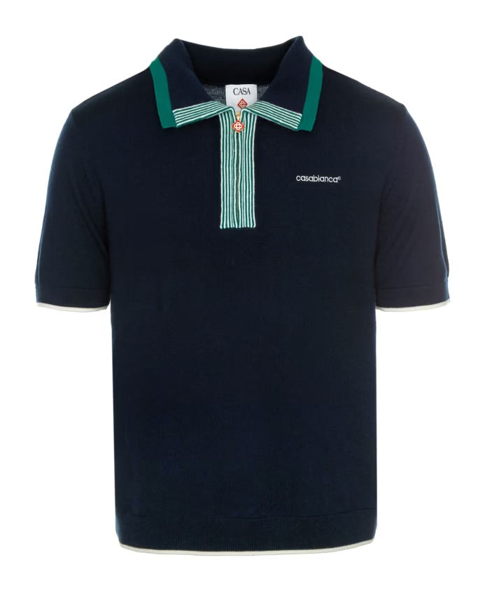 Casablanca - Polo rayé avec fermeture éclair Bleu Marine