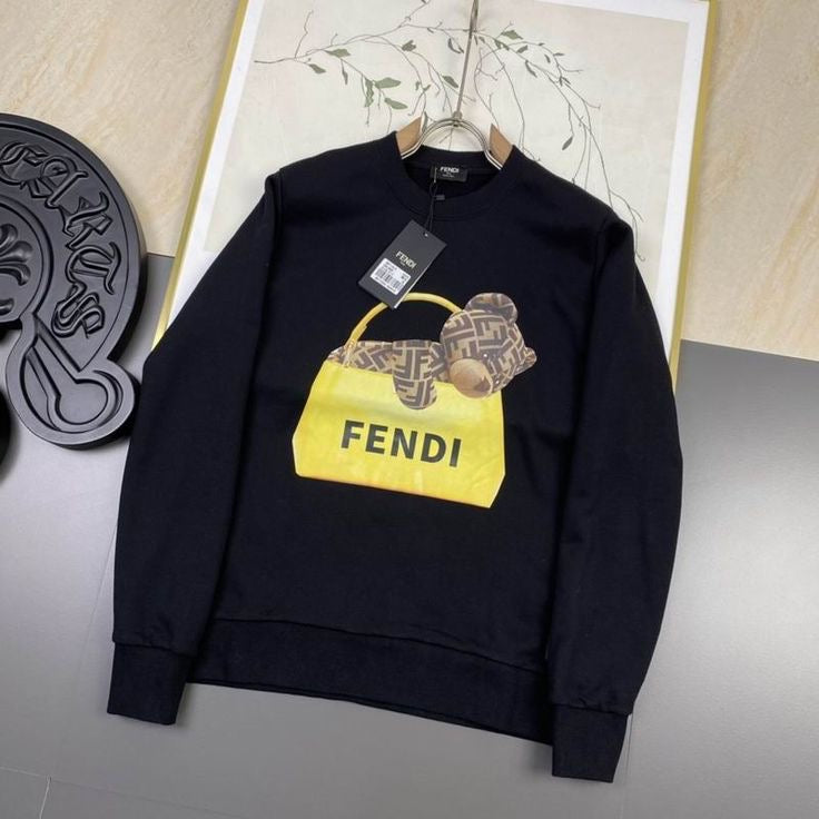 Fendi - Pull en coton motif petit Ours monogramme FF Noir