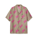 Gucci - Chemise de Bowling en twill de soie imprimé Beige/Marron/Fuchsia