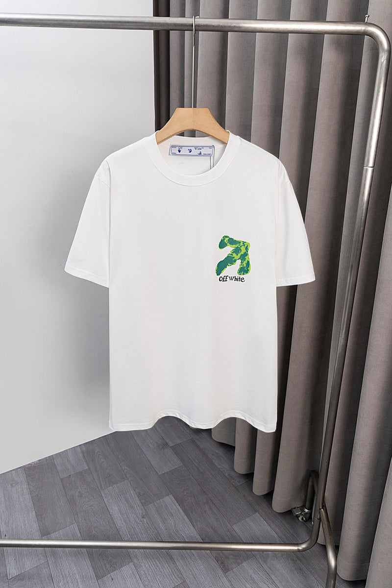 OFF-WHITE - T-shirt avec un design en camouflage vert sur la poitrine - Blanc et Vert