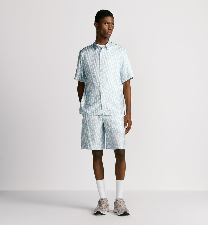 Dior - Chemise à manches courtes Dior Oblique
Sergé de soie Blanche et Bleu Ciel