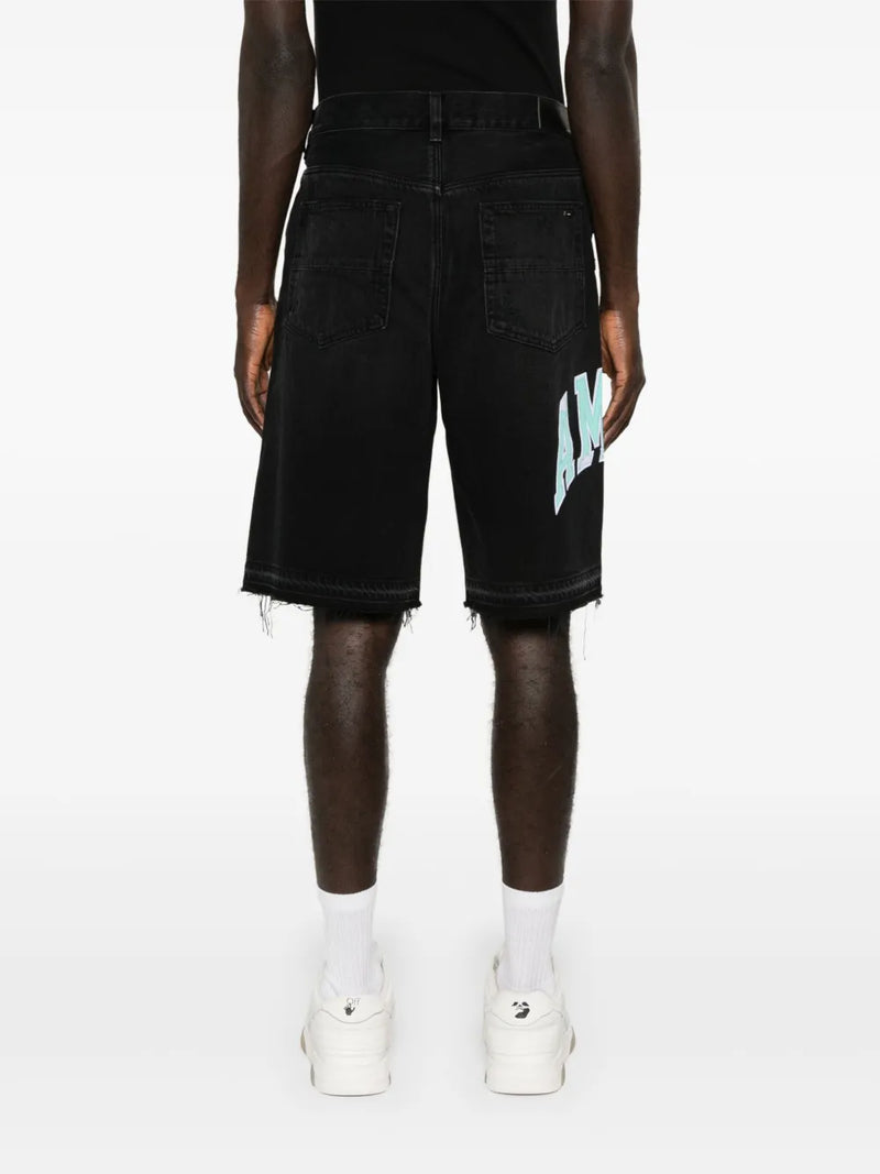 Amiri - Short en jean à logo brodé Noir/Bleu
