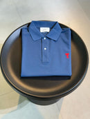 Ami Paris - Polo avec logo brodé Bleu Marine/Bleu Clair/Noir/Beige/Blanc/Vert/Bleu Océan