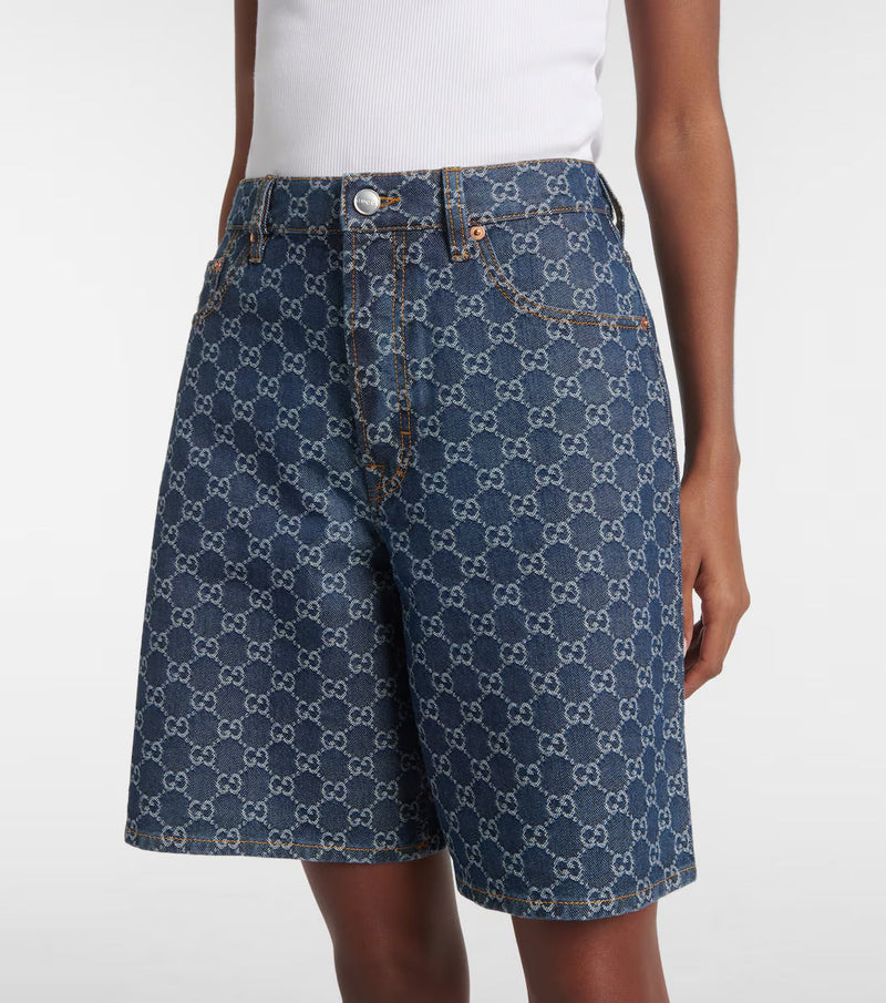 Gucci - Bermuda en jean et cuir