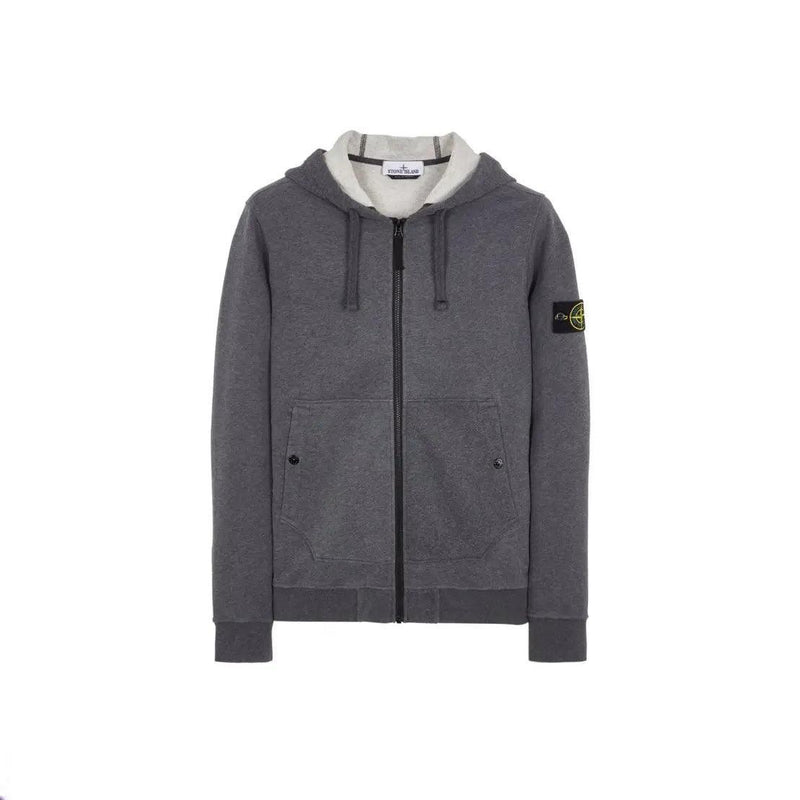 Stone Island - Sweat-shirt à capuche zippé fumée chiné
