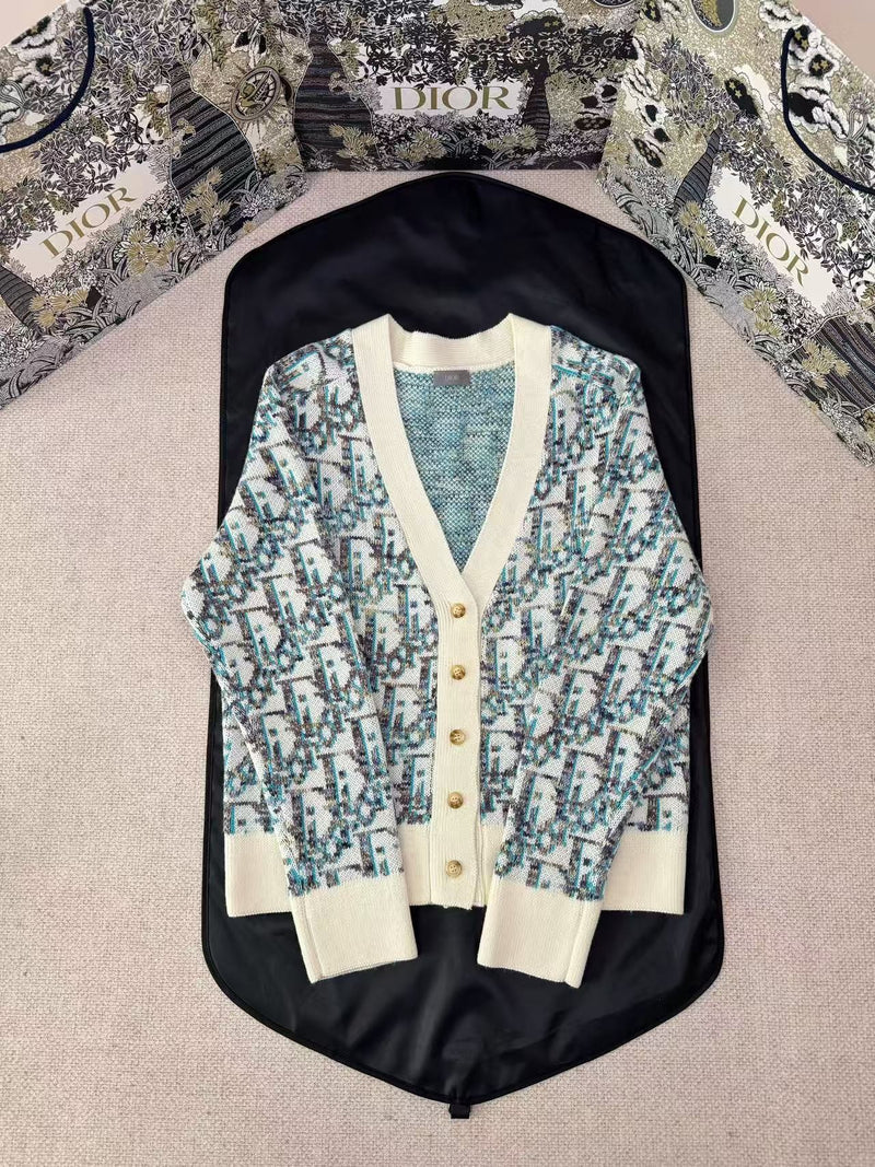 Dior - Cardigan monogramme Toile de Jacquard Dior Bleu Ciel F