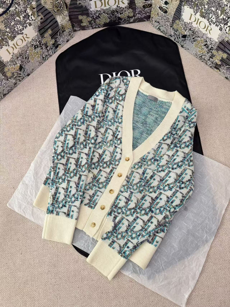 Dior - Cardigan monogramme Toile de Jacquard Dior Bleu Ciel F