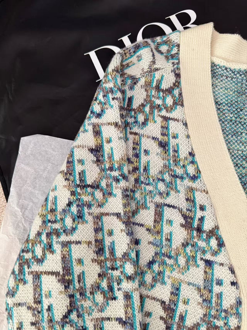 Dior - Cardigan monogramme Toile de Jacquard Dior Bleu Ciel F