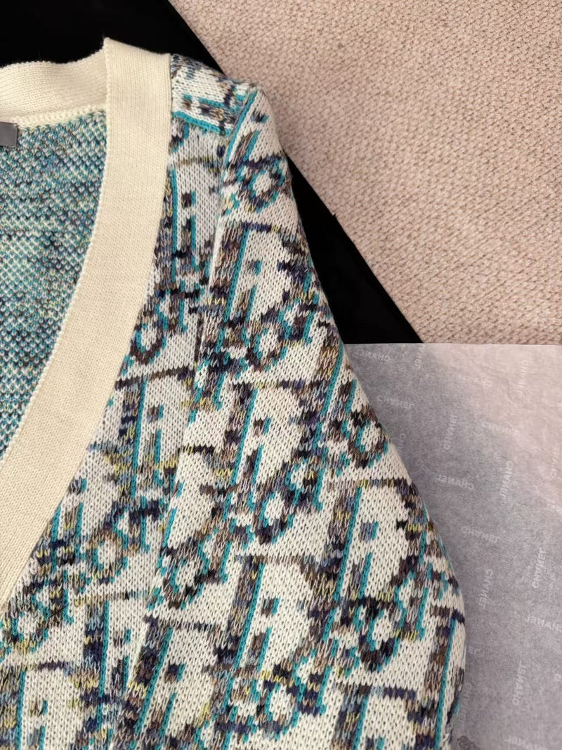 Dior - Cardigan monogramme Toile de Jacquard Dior Bleu Ciel F
