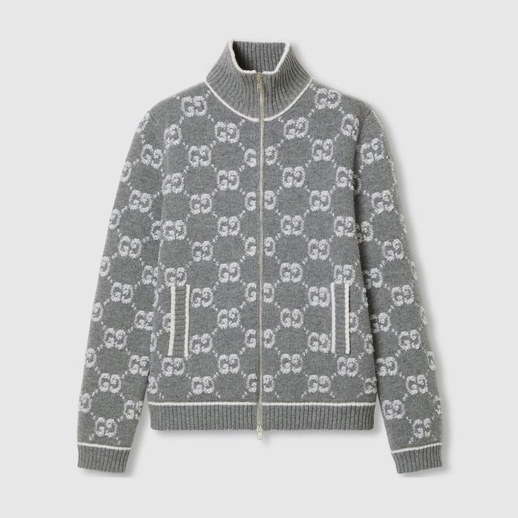 Gucci - Cardigan en jacquard de laine bouclé GG Gris H