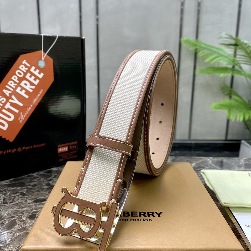 Burberry - Ceinture Burberry Camel et Blanc F