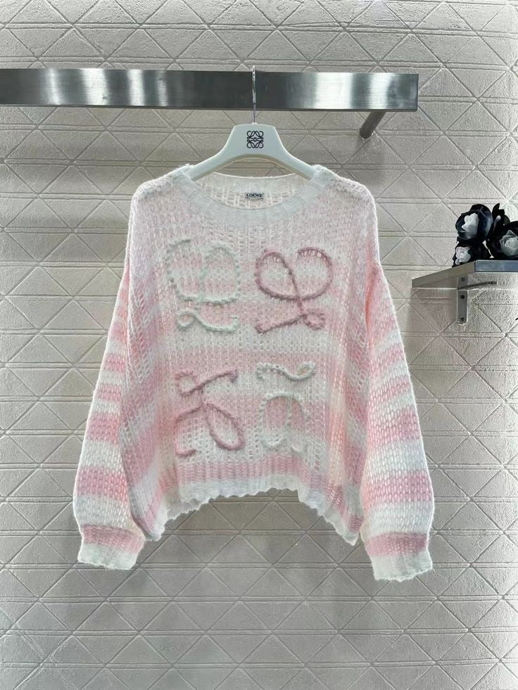 Loewe - Pull oversize en mohair mélangé Anagram Rose Blanc
