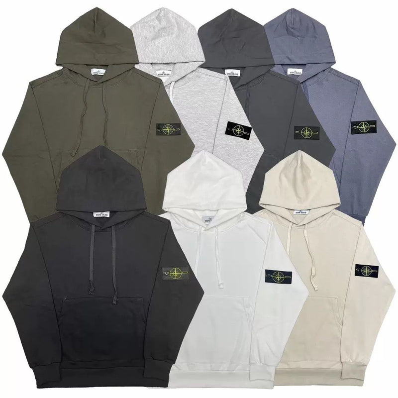 Stone Island - Sweat à capuche avec patch Kaki/Gris Clair/Gris Foncée/Bleu/Noir/Blanc/Beige