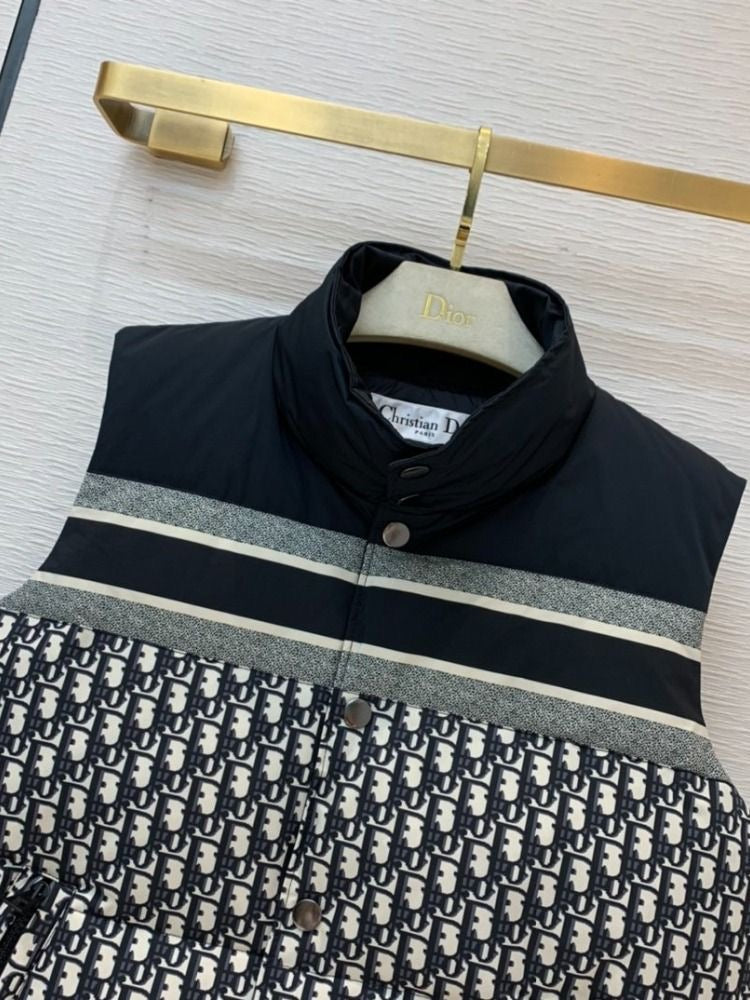 Dior - Doudoune sans manche avec logo monogramme Bleu Marine Blanc