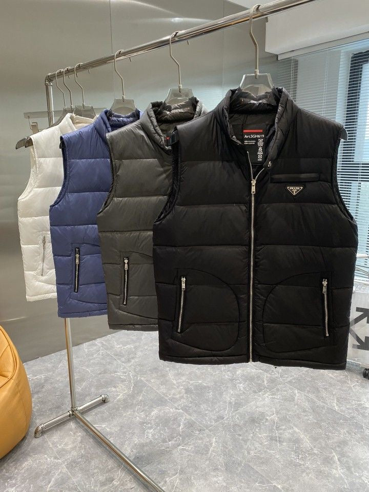 Prada - Doudoune sans manche avec logo Noir/Gris/Bleu/Blanc