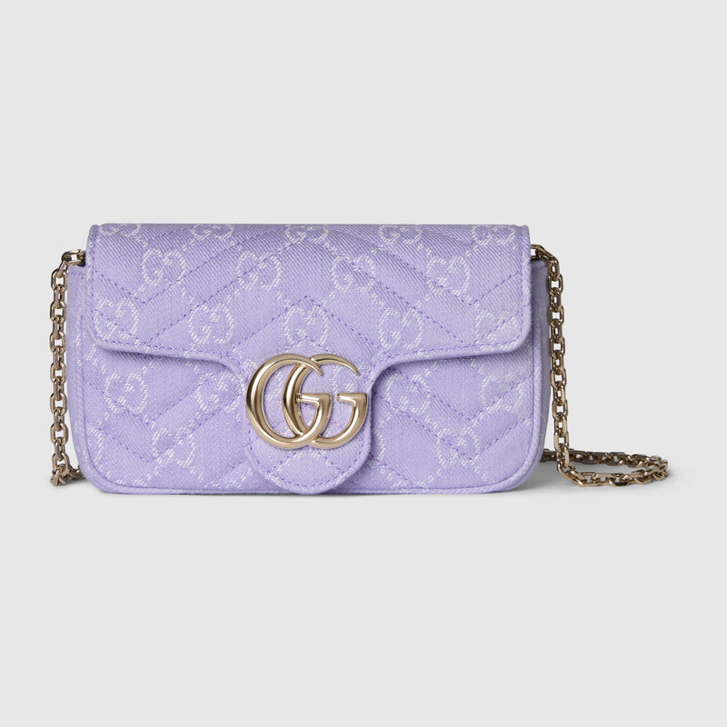 Gucci - Mini Sac à épaule GG Marmont denim GG Lilas et Blanc