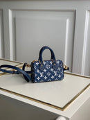 Louis Vuitton - Sac Speedy Bandoulière 20 Denim Bleu Marine Blanc