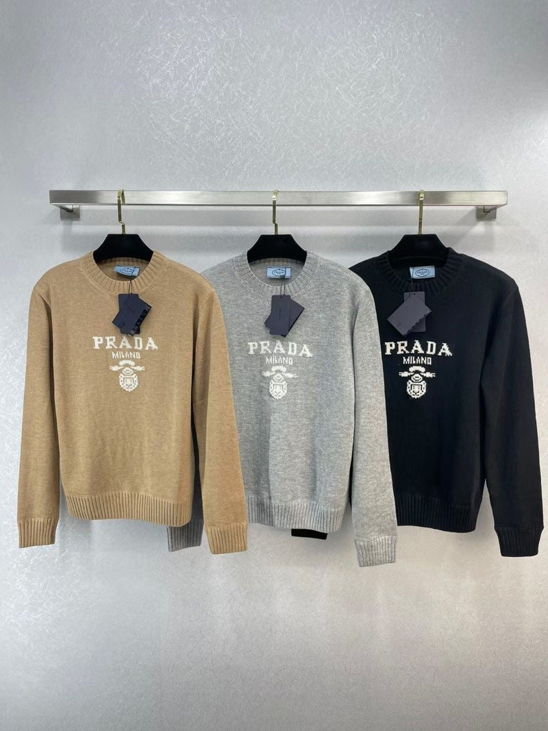 Prada - Pull en laine Prada Milano Beige/Gris/Noir