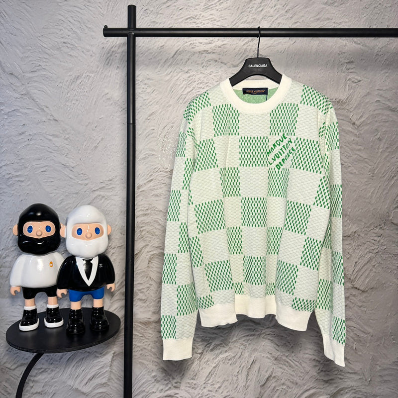 Louis Vuitton - Pull à carreaux motif monogramme LV Vert Blanc