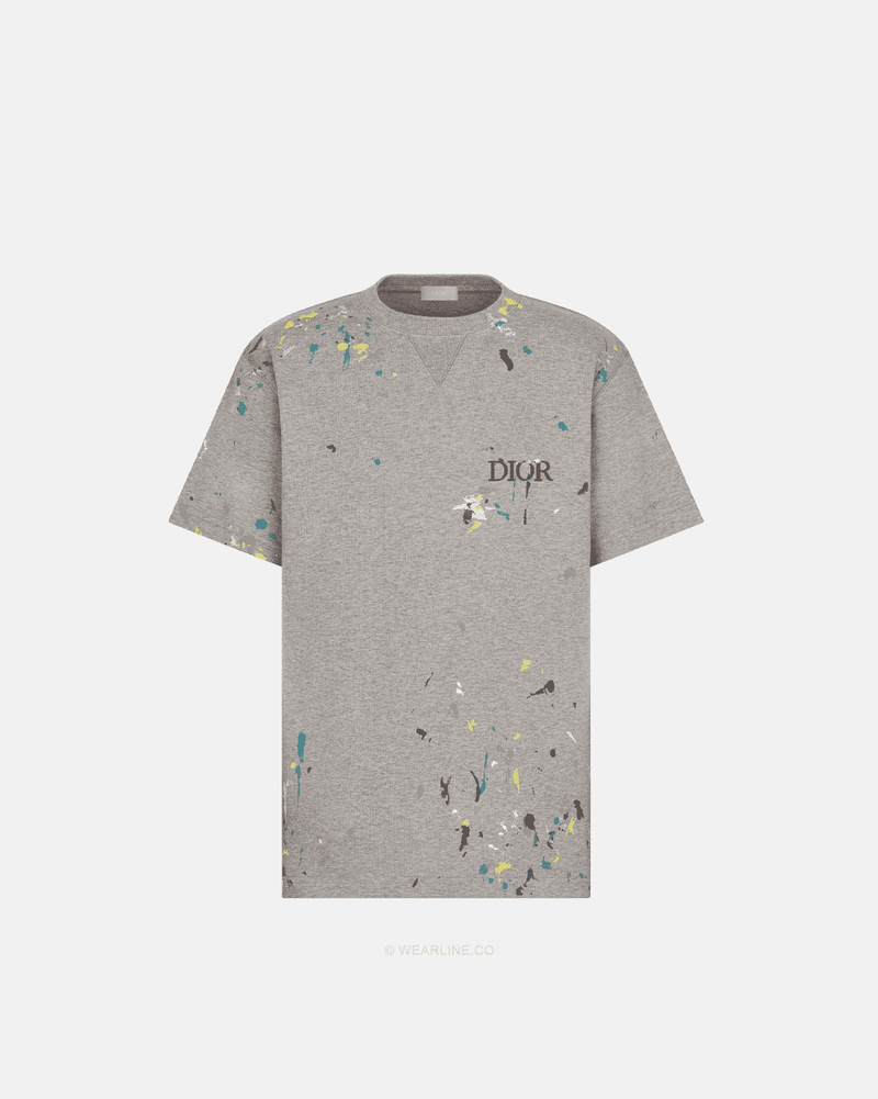 Dior - T-shirt floqué Dior taché de peinture Gris