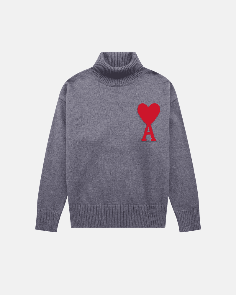 Ami Paris - Pull à col roulé gros cœur ami rouge (3 coloris)