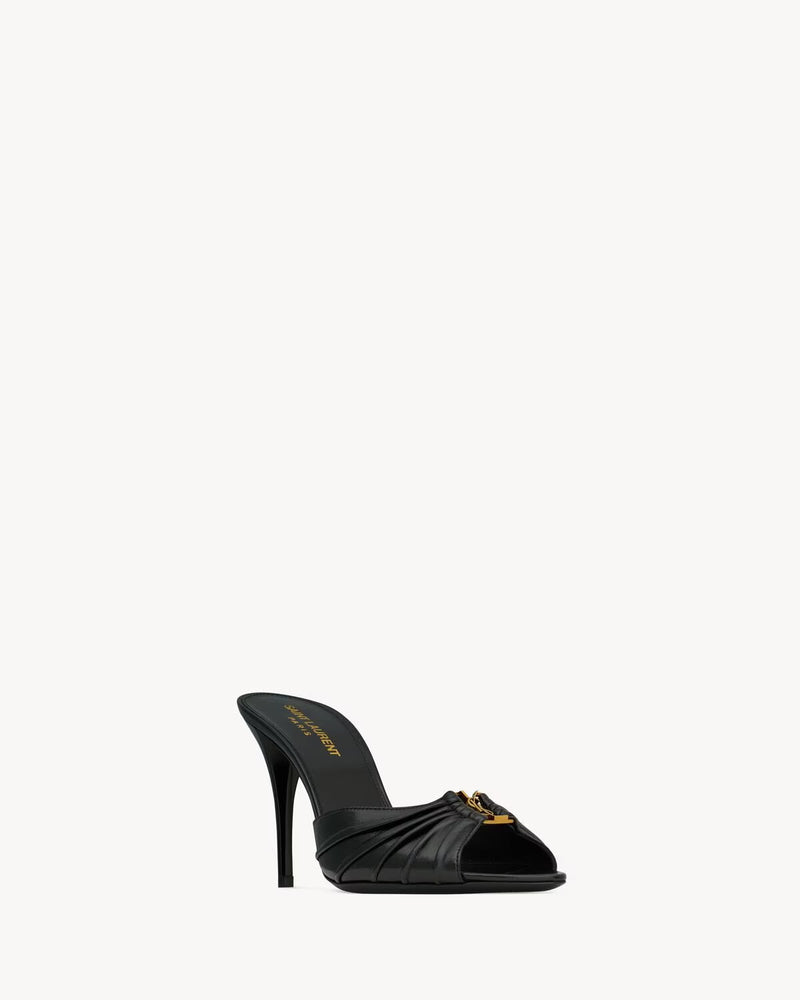 YSL - Babylone Mules en Cuir Lisse (Noir)