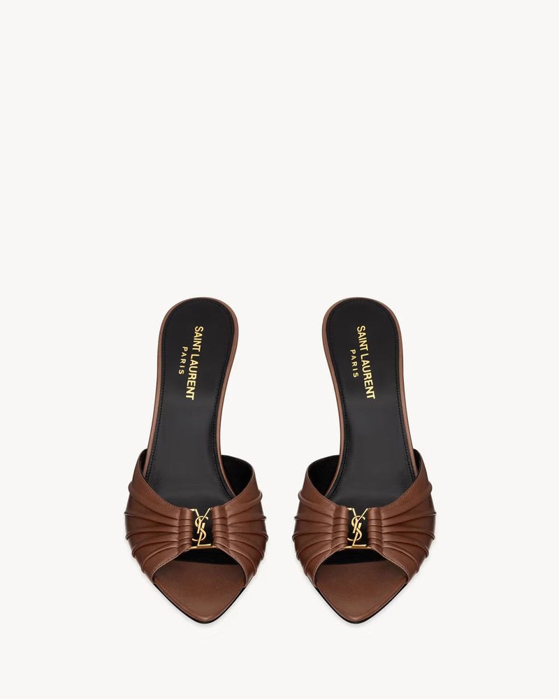 YSL - Babylone Mules en Cuir Lisse (Marron)