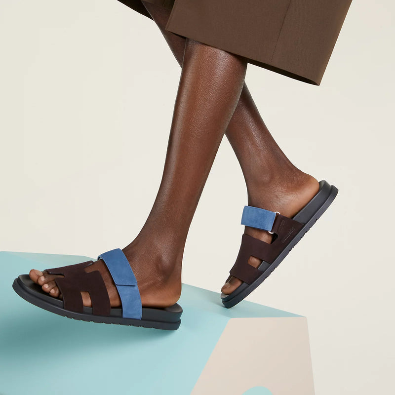 Hermès - Sandales Chypre Marron Ébène / Bleu Turquin