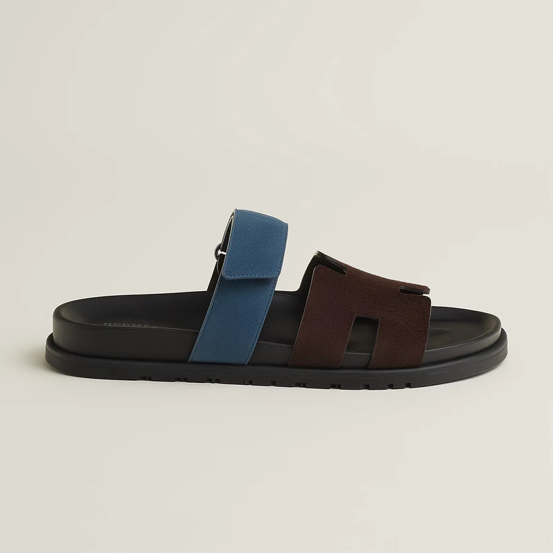 Hermès - Sandales Chypre Marron Ébène / Bleu Turquin