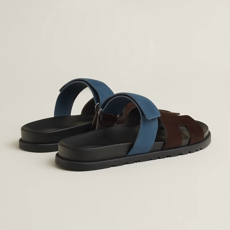 Hermès - Sandales Chypre Marron Ébène / Bleu Turquin