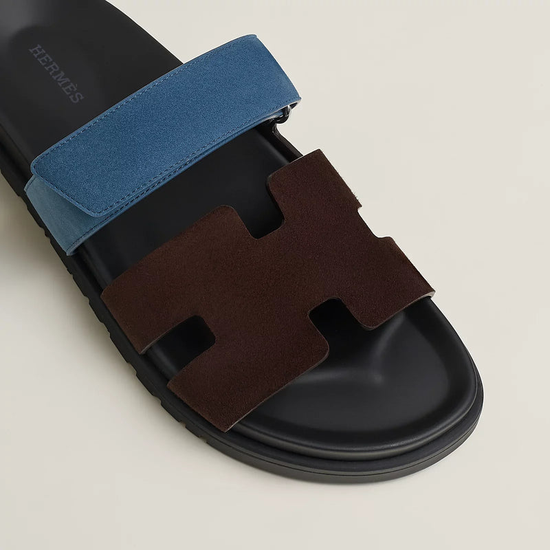 Hermès - Sandales Chypre Marron Ébène / Bleu Turquin