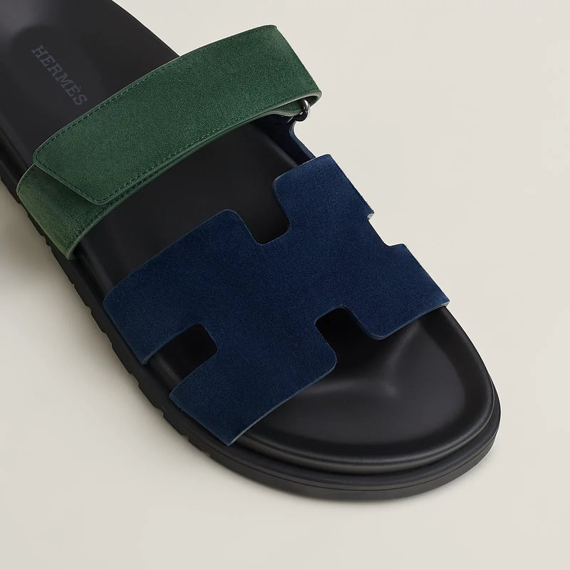 Hermès - Sandales Chypre Bleu Océan / Vert Bouteille